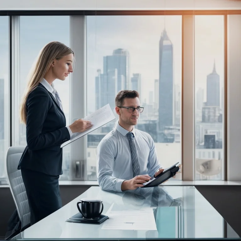 Equipo jurídico asesorando empresas B2B en oficina moderna